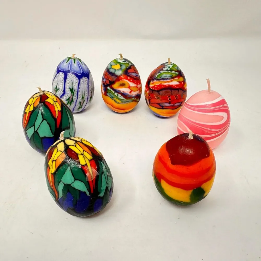 Vintage Multicolor Floral Egg Candles Set of 7 Candle & Egg collectors 2.5”